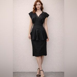 Nancy Johnson Vintage Black Peplum Dress – Victorian Inspired Whimsical Goth